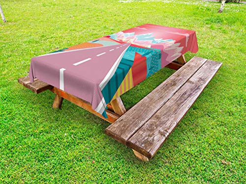 ABAKUHAUS Arte Grafica Tovaglia da Esterno, Strada Che Conduce a Cliffs, Tovaglia da Picnic Lavabile Decorativa, 145 cm x 305 cm, Scuro Coral Multicolor