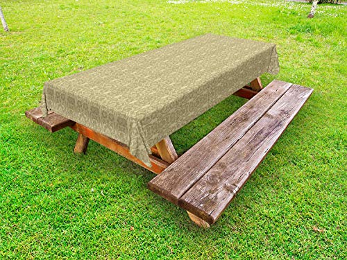 ABAKUHAUS Cachi Tovaglia da Esterno, Vintage Classic Floral Motif, Tovaglia da Picnic Lavabile Decorativa, 145 cm x 305 cm, Pallido Giallo Verde Khaki