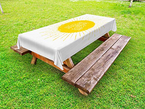 ABAKUHAUS Ecco Che Arriva Il Sole Tovaglia da Esterno, Soleggiato Tempi Art, Tovaglia da Picnic Lavabile Decorativa, 145 cm x 265 cm, Terra Giallo Bianco