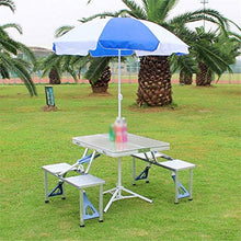 Tavolo da picnic all'aperto Tavolo da picnic da campeggio pieghevole portatile, tavolo da campeggio in alluminio compatto leggero con seduta e ombrellone, adatto per uso interno ed esterno Bbq Party T