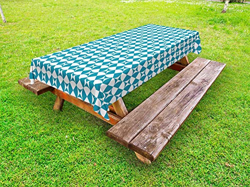 ABAKUHAUS Pazzo d'Arte Tovaglia da Esterno, Circles diagonali Piazze, Tovaglia da Picnic Lavabile Decorativa, 145 cm x 305 cm, Mare Blu e Bianco