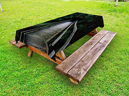 ABAKUHAUS Foresta oscura Tovaglia da Esterno, Allaire Park New Jersey, Tovaglia da Picnic Lavabile Decorativa, 145 cm x 305 cm, Charcoal Grey Verde