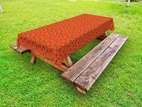 ABAKUHAUS Floreale Tovaglia da Esterno, Vibrante Toni Poppy Flowers, Tovaglia da Picnic Lavabile Decorativa, 145 cm x 265 cm, Terra di Siena bruciata Melanzana