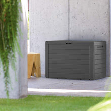 Deuba Baule da Giardino Effetto Legno Coperchio Ribaltabile Contenitore Box Cuscini Giochi Cassa per Esterni Marrone
