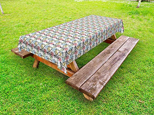 ABAKUHAUS Floreale Tovaglia da Esterno, Colorful Primavera Botanico, Tovaglia da Picnic Lavabile Decorativa, 145 cm x 305 cm, Charcoal Grigio Multicolore