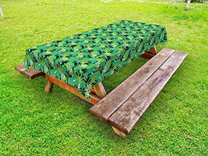 ABAKUHAUS Vivace Tovaglia da Esterno, Tropical Strelitzia Floreale, Tovaglia da Picnic Lavabile Decorativa, 145 cm x 210 cm, Lime Green Sea Green