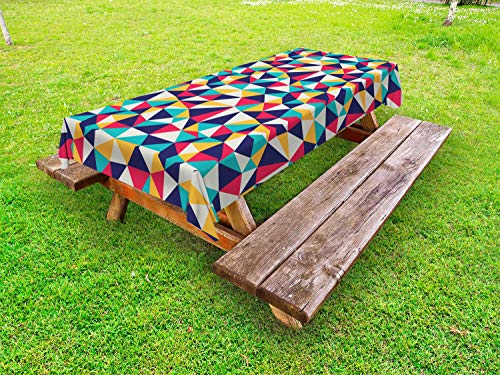 ABAKUHAUS Poligonale Tovaglia da Esterno, Ritmica Geometrica Motif, Tovaglia da Picnic Lavabile Decorativa, 145 cm x 210 cm, Multicolore