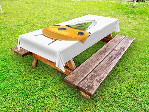 ABAKUHAUS Alieno Tovaglia da Esterno, Divertente UFO Mostro Spaceship, Tovaglia da Picnic Lavabile Decorativa, 145 cm x 305 cm, Arancio Pallido Verde Oliva