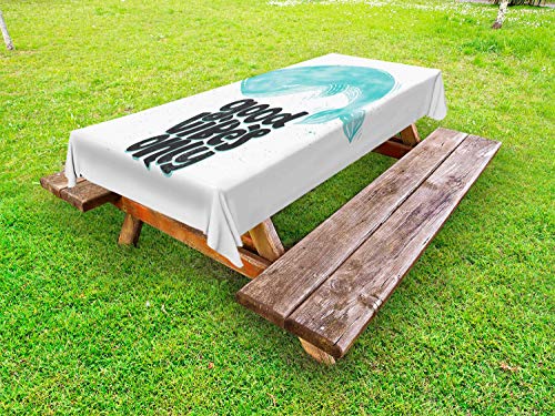ABAKUHAUS Detto Tovaglia da Esterno, Acquerello Whale Formulazione, Tovaglia da Picnic Lavabile Decorativa, 145 cm x 210 cm, Seafoam Antracite