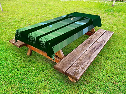ABAKUHAUS Giardino Mist Tovaglia da Esterno, Dreamy Foresta di Notte, Tovaglia da Picnic Lavabile Decorativa, 145 cm x 305 cm, Dark Green Multicolor
