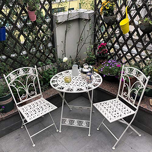CGBF-Mobili da Balcone per Patio 3 Pezzi,Bistro Set 2 Sedie e 1 Tavolo per Balcone da Giardino,Facile da Piegare, Resistente alle Intemperie,Bianca
