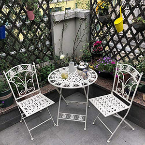 CGBF-Mobili da Balcone per Patio 3 Pezzi,Bistro Set 2 Sedie e 1 Tavolo per Balcone da Giardino,Facile da Piegare, Resistente alle Intemperie,Bianca
