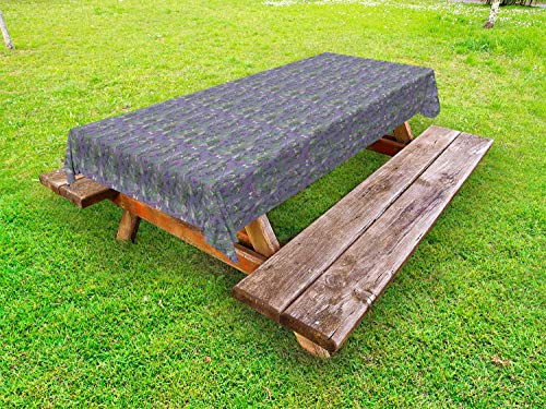 ABAKUHAUS Botanico Tovaglia da Esterno, Piante Oyster, Tovaglia da Picnic Lavabile Decorativa, 145 cm x 265 cm, Ceil Blu Pavone Verde
