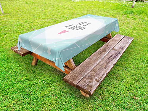 ABAKUHAUS Baby Shower Tovaglia da Esterno, Linee e Motivi Stars, Tovaglia da Picnic Lavabile Decorativa, 145 cm x 265 cm, Seafoam Bianco Dimgrey