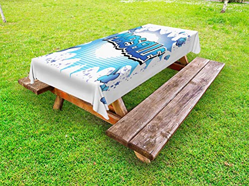 ABAKUHAUS Francia Tovaglia da Esterno, Marsiglia Text Cloud Art, Tovaglia da Picnic Lavabile Decorativa, 145 cm x 265 cm, Bianco e Azzurro Blu
