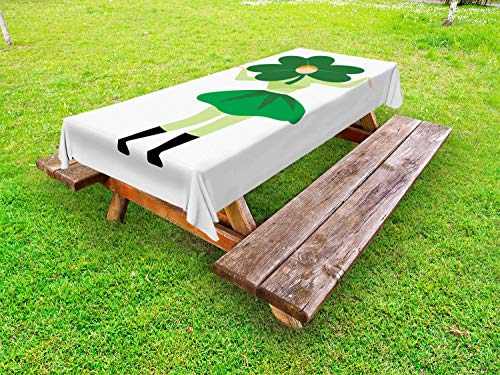 ABAKUHAUS Festa di San Patrizio Tovaglia da Esterno, di Lucky Clover Cappello, Tovaglia da Picnic Lavabile Decorativa, 145 cm x 305 cm, Verde Verde