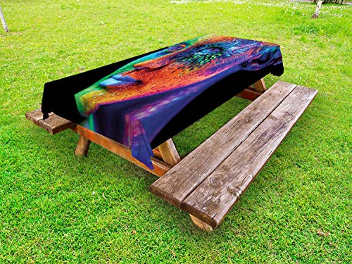 ABAKUHAUS Colorato Tovaglia da Esterno, Ultraviolet Woman Portrait, Tovaglia da Picnic Lavabile Decorativa, 145 cm x 305 cm, Carbonella Gray e Multicolore