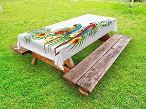 ABAKUHAUS Uccello Stampa Tovaglia da Esterno, Tropical Pappagalli Fiori, Tovaglia da Picnic Lavabile Decorativa, 145 cm x 210 cm, Multicolore