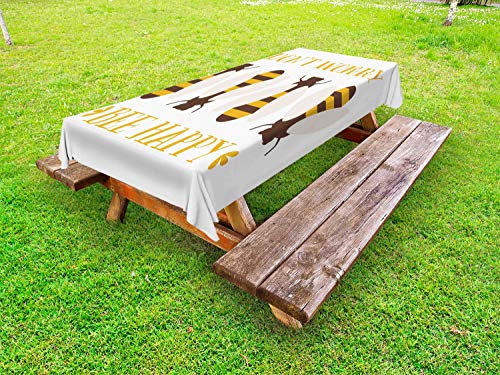 ABAKUHAUS Ape Tovaglia da Esterno, Do Not Worry Bee Felice, Tovaglia da Picnic Lavabile Decorativa, 145 cm x 210 cm, Terra Giallo Marrone