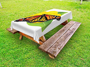 ABAKUHAUS La Farfalla Tovaglia da Esterno, falena Fiore, Tovaglia da Picnic Lavabile Decorativa, 145 cm x 265 cm, Giallo Verde Arancione