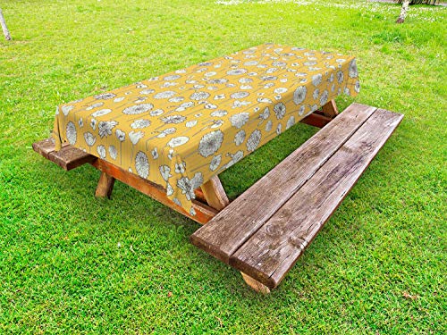 ABAKUHAUS Vintage ▾ Tovaglia da Esterno, Prato Flowers on Stripes, Tovaglia da Picnic Lavabile Decorativa, 145 cm x 265 cm, Arancio Pallido Taupe