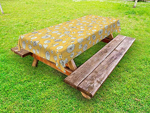 ABAKUHAUS Vintage ▾ Tovaglia da Esterno, Prato Flowers on Stripes, Tovaglia da Picnic Lavabile Decorativa, 145 cm x 265 cm, Arancio Pallido Taupe