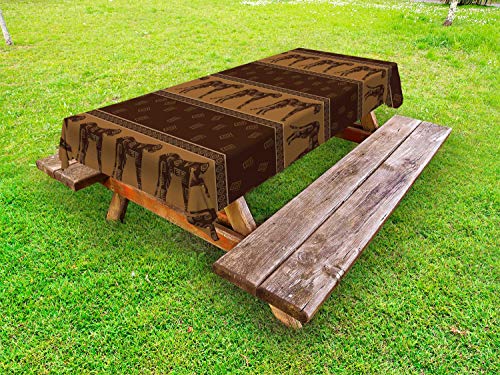 ABAKUHAUS Safari Tovaglia da Esterno, Leopards Forme Geometriche, Tovaglia da Picnic Lavabile Decorativa, 145 cm x 305 cm, Marrone Caramello