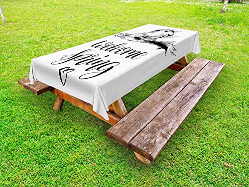 ABAKUHAUS Groundhog Day Collection Tovaglia da Esterno, Welcome Spring Sketch, Tovaglia da Picnic Lavabile Decorativa, 145 cm x 210 cm, Charcoal Grey And White
