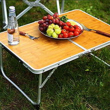 Tavolo da picnic all'aperto Tavolo da campeggio giardino all'aperto tavolo pieghevole portatile con maniglia di trasporto legno di bambù e alluminio per feste all'aperto all'aperto Bbq Party Table