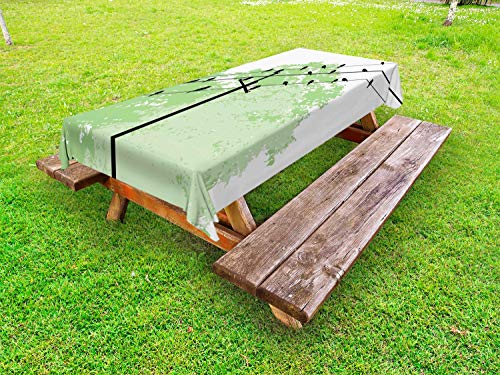 ABAKUHAUS Bird on a Wire Tovaglia da Esterno, Avian Pastello Splash, Tovaglia da Picnic Lavabile Decorativa, 145 cm x 210 cm, Pale Green Charcoal Grey