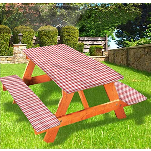 LEWIS FRANKLIN Tenda da doccia a scacchi per tavolo da picnic e panchina, tovaglia con bordo elastico tradizionale a quadretti, 60 x 170 cm, set da 3 pezzi per tavolo pieghevole