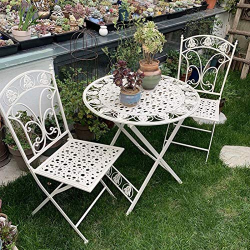 household items Set 3 mobili da Giardino da Giardino, Tavolo e sedie in Ferro battuto da taverna Pieghevole da Esterno, 2 poltrone e 1 Tavolo in Metallo per Cortile/Prato/Piscina sul Retro