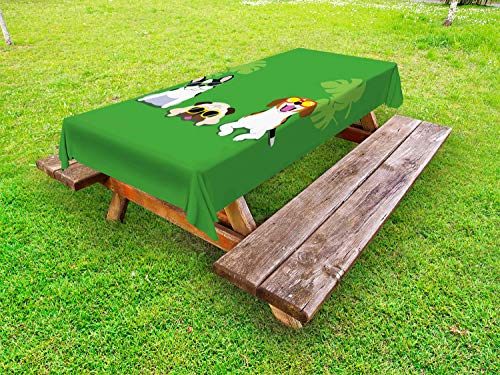 ABAKUHAUS Divertente Tovaglia da Esterno, Occhiali da Sole e Monstera Dogs, Tovaglia da Picnic Lavabile Decorativa, 145 cm x 210 cm, Verde Lime Green
