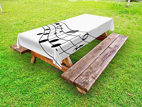 ABAKUHAUS Nota Musicale Tovaglia da Esterno, Graphic Design di Suoni, Tovaglia da Picnic Lavabile Decorativa, 145 cm x 305 cm, Charcoal Grey And White