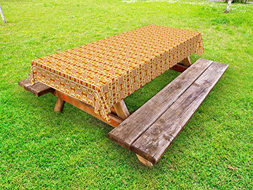 ABAKUHAUS Popolare Tovaglia da Esterno, Ikat Forme e frecce, Tovaglia da Picnic Lavabile Decorativa, 145 cm x 305 cm, Terra Giallo Paprika