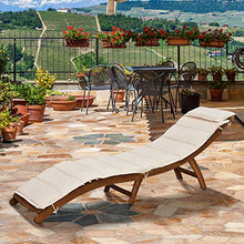 Outsunny Lettino Prendisole Richiudibile, Sdraio da Giardino in Legno Pieghevole con Materassino Bianco Crema 191x54x60.5cm