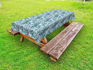 ABAKUHAUS Esotico Tovaglia da Esterno, Chameleon sul Tropic Foglie, Tovaglia da Picnic Lavabile Decorativa, 145 cm x 305 cm, Pale Blue Seafoam