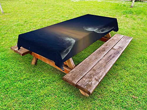 ABAKUHAUS Luna Piena Tovaglia da Esterno, Luna di riflessione su Acqua, Tovaglia da Picnic Lavabile Decorativa, 145 cm x 305 cm, Blu Cacao