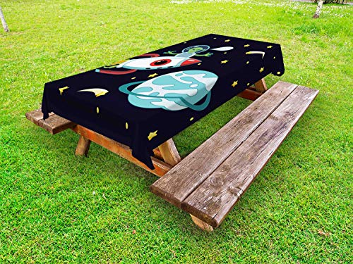 ABAKUHAUS Alieno Tovaglia da Esterno, Extraterrestre Essere Ciao, Tovaglia da Picnic Lavabile Decorativa, 145 cm x 265 cm, Multicolore