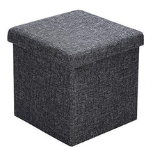 Deuba Pouf imbottito pieghevole e spazio interno coperchio 40L simil lino grigio scuro 38x38x38cm poggiapiedi o sgabello