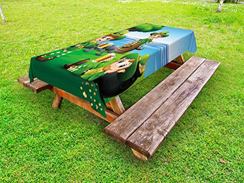 ABAKUHAUS Fata Tovaglia da Esterno, Cartoon Irish Cultural, Tovaglia da Picnic Lavabile Decorativa, 145 cm x 305 cm, Multicolore