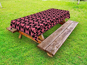 ABAKUHAUS Geometrico Tovaglia da Esterno, Piazze Diamante Forme, Tovaglia da Picnic Lavabile Decorativa, 145 cm x 210 cm, Rosa Charcoal Grey