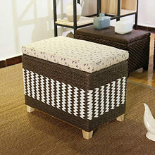 MAHFEI-Cestini Portaoggetti Tronco di Stoccaggio Intessuto Poggiapiedi in Rattan Multifunzione Tessitura A Mano Struttura in Legno Massello Buona capacità Portante Salotto, 4 Colori