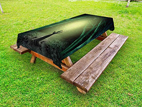 ABAKUHAUS Foresta oscura Tovaglia da Esterno, Strega Casting a Spell, Tovaglia da Picnic Lavabile Decorativa, 145 cm x 210 cm, Pale Green Charcoal Grey