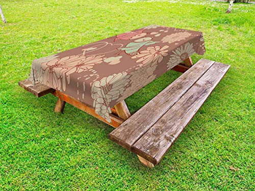 ABAKUHAUS Baciare Tovaglia da Esterno, Uccelli d'Epoca Fiori Amore, Tovaglia da Picnic Lavabile Decorativa, 145 cm x 265 cm, Multicolore