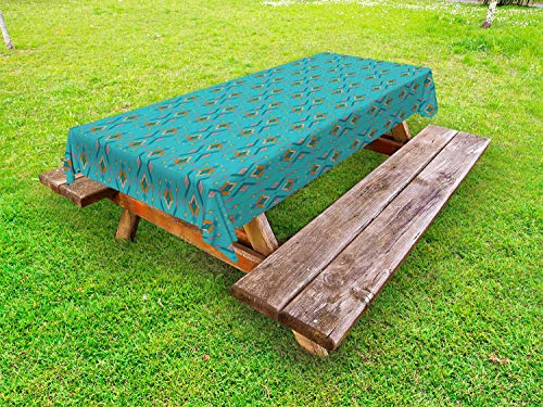 ABAKUHAUS Geometrico Tovaglia da Esterno, Rombi Zigzag, Tovaglia da Picnic Lavabile Decorativa, 145 cm x 305 cm, Scuro Seafoam Multicolor