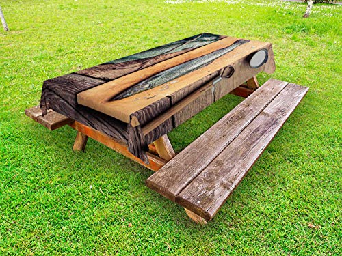 ABAKUHAUS Pesca Tema Tovaglia da Esterno, Trote Appena pescato, Tovaglia da Picnic Lavabile Decorativa, 145 cm x 265 cm, Multicolore
