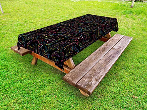 ABAKUHAUS Animale Tovaglia da Esterno, Manguste Caccia Snakes, Tovaglia da Picnic Lavabile Decorativa, 145 cm x 305 cm, Charcoal Grigio Multicolore