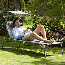 blumfeldt Amalfi - Lettino da Giardino, Sdraio, Rivestimento in Gommapiuma e Cuscino, Parasole, Schienale Regolabile su 5 Posizioni, 70x37x200, Beige