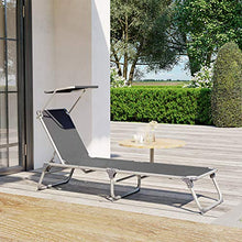 SONGMICS Lettino Prendisole, Sdraio Pieghevole e Leggera, con Parasole e Schienale Reclinabile, 55 x 193 x 31 cm, Max Portata 150 kg, per Giardino Terrazzo Balcone, Grigio GCB19WGV1
